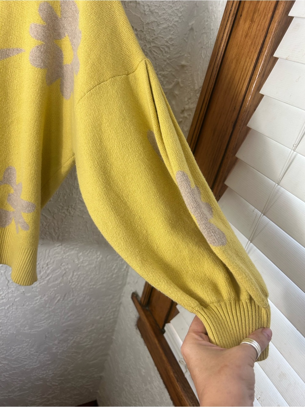 EVERLANE Floral Cotton Merino Wool Crew Neck Puff Sleeve Sweater Size L - Picture 2 of 10